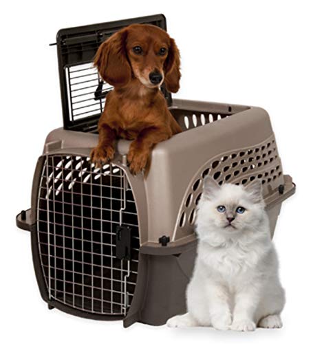 Petmate Dog Crates for Small Dogs & Cat Carriers, Two-Door Plastic Pet Kennel, Top & Front Loading, Made in USA, 24" For Pets Up To 15 lb, Pearl Tan | Plastic pet kennel made in USA, for small pups and kittens, dual entry design, great for travel and vet