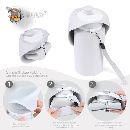 FULY Foldable Dog Water Bottle 750ml/26oz Collapsible Travel Pet Drink Cup | Portable leakproof silicone dog water dispenser with wrist strap keeps pets hydrated during walking, hiking, and camping. - size: 26 Ounces