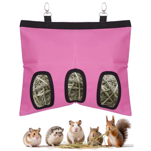 2-Pack Rabbit Hay Feeder Bag, Storage Guinea Pig Feeder Rack Bag, Oxford Cloth Fabric 3-Hole Hanging Bunny Hay Feeders Bag for Rabbits Chinchillas Hamsters Pets Bunny Supplies Accessories