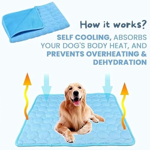 2025 New Dog Cooling Mat, Pet Cooling Mats, Summer Cool Pads Pet Mat Outdoor for Dogs & Cats, Pet Bed Mats Machine Washable (Blue, 70×55 cm | 28×22")