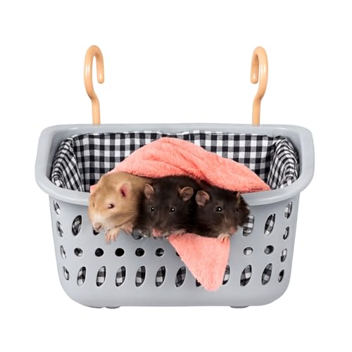 JWShang Rat Hammock for Cage, Chew Proof Hanging Basket Bed with Sturdy Hooks, Pet Cage Accessories, Safe Cozy Small Animal Rodent Hammock for Sugar Glider Mice Snuggling Sleeping - color: Grey, size: Large