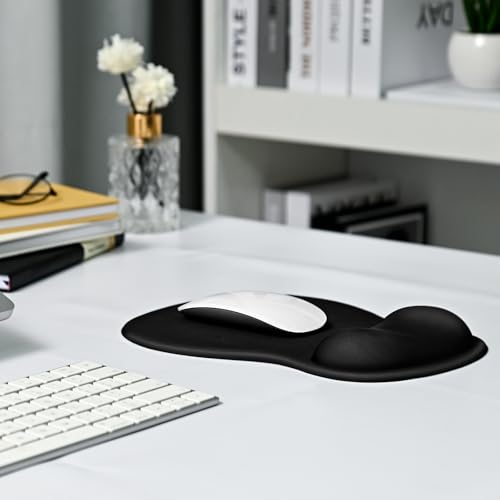 EooCoo Mouse Pad with Gel Wrist Rest, Ergonomic Mousepad Wrist Alignment | Middle Concave Design for Natural Wrist Alignment, Non-Slip Base Mousepad, Carpal Tunnel Relief, Office Desk Accessories - color: Black