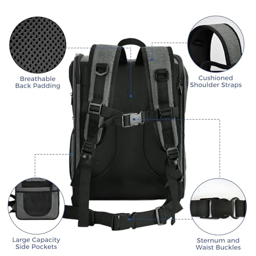 Apollo Walker Cat Carrier Backpack for Small Dogs and Cats Up to 18 lb | Side Pockets, Four-Sided Breathable Mesh, Stability Package, Removable Pad,3D back panel,Thickened shoulder straps - color: gray