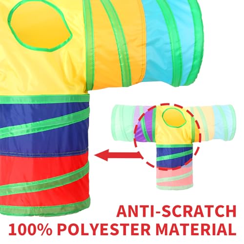 Pet Cat Tunnel, T-3 Way Tunnels for Indoor Cats, Collapsible Pet Tunnel for Kitten, Puppy, Rabbit, 25cm-Wide Tunnels, Durable & Breathable, with Peek Hole Toy Ball - color: T-Junction Tunnel & Rainbow