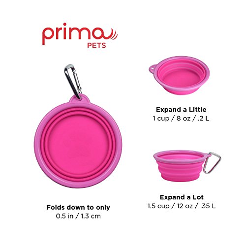 Prima Pet Collapsible Silicone Water Travel Bowl with Clip for Dog and Cat, Portable and Durable Pop-up Feeder for Convenient On-the-go Feeding - Size: Small (1.5 Cups) Pink - 2 Pack - color: PINK, size: SMALL (1.5 CUPS) - 2 PACK