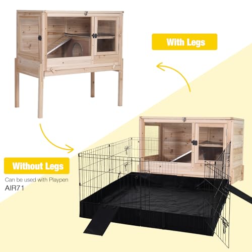 Aivituvin Wooden Guinea Pig Cages Indoor with Removable Stand, Anti Chewing Rabbit Hutch with Ramp and Wire Mesh, 2 Story Small Animals House Habitat with Pull Out Tray (Light Natural Wood) - color: Light Natural Wood