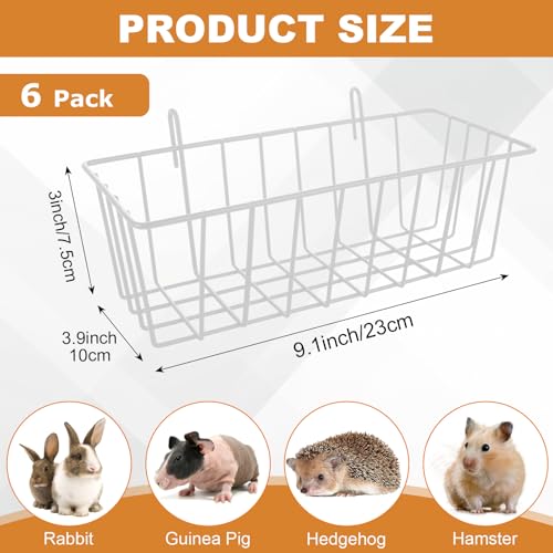 6 Pack Rabbit Hay Feeder, Heavy Duty Metal Bunny Hay Holder with Hooks, 9 x 4 x 3 Inch Hanging Hay Rack for Rabbit Cage, Guinea Pig, Chinchilla, White - color: White