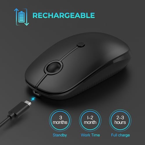 VssoPlor Type C Wireless Mouse, USB C MacBook Wireless Mouse, Black | Dual Mode Cordless Mice with USB and Type C Receiver Compatible with PC, Laptop, MacBook and All USB C Devices - color: Black