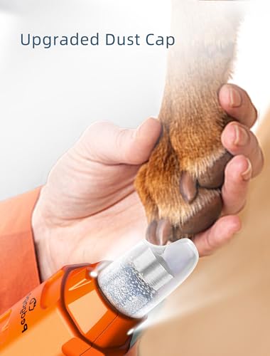 6-Speed Dog Nail Grinder& 3 Grinding Heads with 2 LED Lights | Super Quiet (45 db) Pet Nail grinder 12000RPM & 3 Grinding Ports with Dust Cap Dog Nail Trimmer for Large Medium Small Dogs - size: Orange+3 Heads