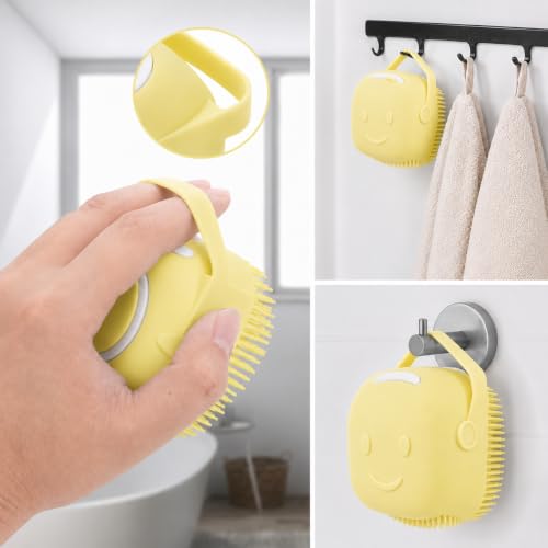Dog and Cat Bath Brush with Shampoo Dispenser, Silicone Pet Grooming Brush for Dogs Cats, Soft Massage Scrubber for Bath, Easy Clean Ergonomic Pet Shower Brush for Small Medium Pets Yellow - color: Yellow