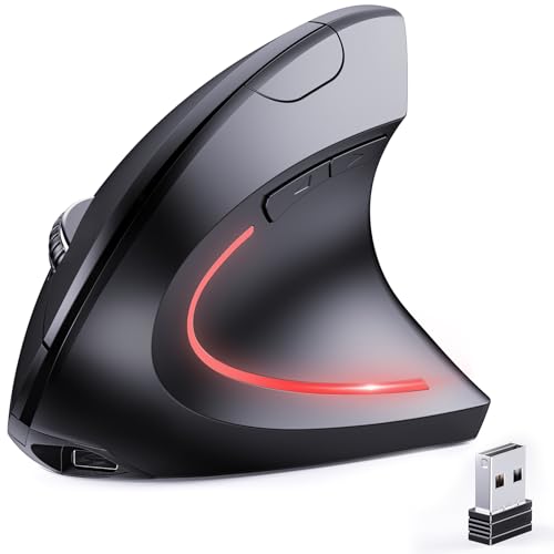 JYKEYMOUT Bluetooth and 2.4G (2-in-1) Rechargeable Wireless Mouse, Ergonomic Vertical Design, 1000/1200/1600 DPI, 6 Silent Buttons, for Laptop, Computer, PC, MacBook, Chromebook-Black - style: DPI-1600