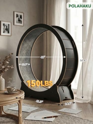 Cat Wheel for Indoor Cats, 48 Inch Diameter Exercise Running Wheel | Enhanced Base, Safety Lock, Quiet, For Cat's Longer Life Fitness, Wide Surface, Low-Entry Design, Easy Assembly, Natural Wood - color: Black