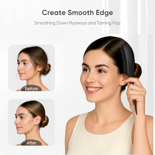 Boar Bristle Slick Back Brush for Smooth Flyaways, For fine to medium hair, Sleek Ponytail, Buns, Small Brush for Smoothing Edge Baby Hair Rat Tail Combs Parting Combs