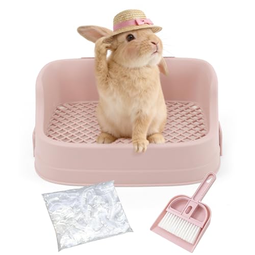 Rabbit Litter Box, Bunny Litter Box, Removable Top and Base, Pink | Removable Top and Bottom, Easy to Assemble and Clean, Suitable for Adult Rabbits, Guinea Pigs and Other Small Pets - color: Pink, size: 14" × 9.5" × 6"