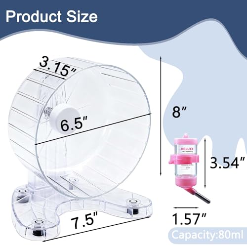 6.5" Hamster Exercise Wheel with Drinking Bottle, Hamster Exercise Wheel for Gerbils, Syrian & Dwarf Hamsters, Chinchillas, Hamster Running Wheel Noiseless Spinning Design for Other Small Pets, Clear - color: Clear, size: 6.5" with Drink Bottle