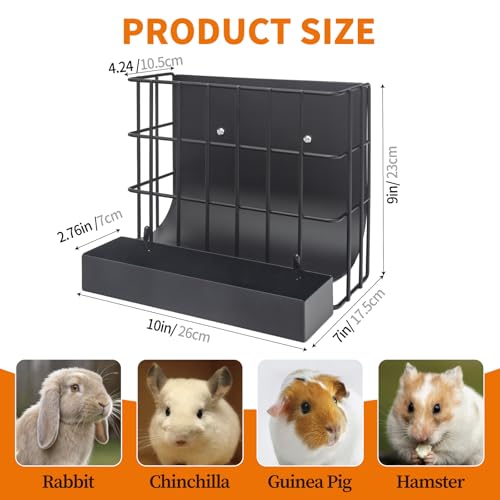 BESNEW 2-in-1 Large Rabbit Hay Feeder with Food Box,Upgraded Metal Guinea Pig Hay Feeder Hay-Leak Proof Bottom,Easy to Install,Bunny Supplies for Rabbit Guinea Pig Chinchilla Small Animals - color: Black, size: 10in feeder-box