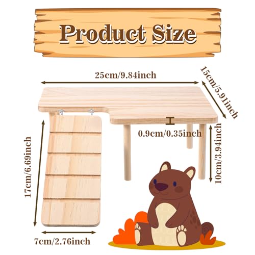 Hamster Play Wooden Platform with Ladder, 9.84x5.9x3.94in Hamster Cage Platform Small Animal Wood Stand Cage Accessories for Syrian Hamsters Mice Squirrel and Other Small Pets
