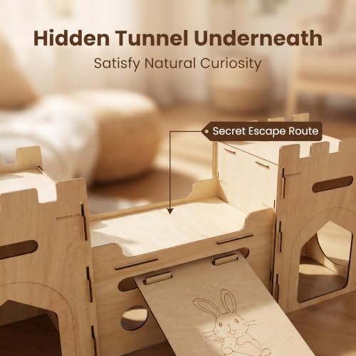 HIIMALEX Extra Large Wooden Bunny Castle House Multistory Climbing Tower Hideout Ventilated Sturdy Habitat for Rabbit Guinea Pig Chinchilla Ferret