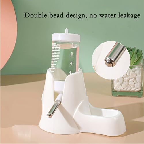 White Hamster Water Bottle with Stand Water Bottle with Food Container Base Automatic Bottle Dispenser for Dwarf Hamster Gerbil Small Animals