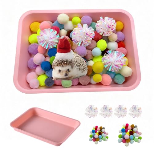 Hedgehog Dig Box Tray Set, Hedgehog Enrichment Toy for Cage Accessories, Fun Foraging & Digging Hedgehogs Toy for Hamster Guinea Pig Ferret (Pink)