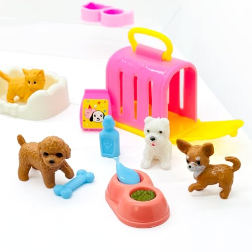 60PCS Realistic Cat & Dog Figures Playset - Educational Pet Pretend Play Toys for Kids Ages 3+, Role Play Kit with Animal Figures & Accessories for Boys & Girls Learning & Imagination Development