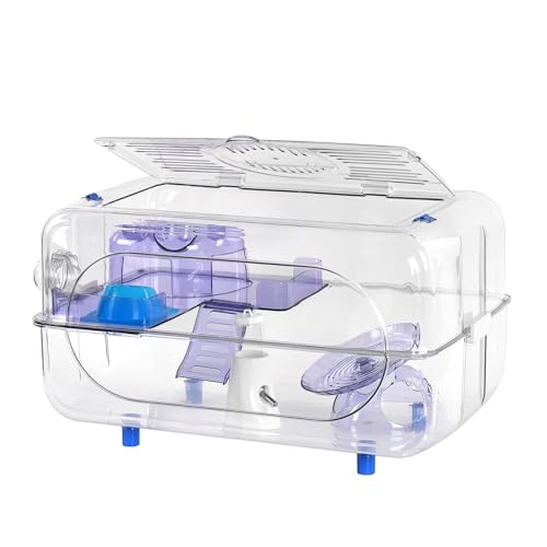 Large Hamster Cage Kit 24x13x14in for Syrian Hamsters & Dwarf Hamsters | with Deepened Base 6″H, Large Platform, Exercise Wheel, 2 Hide-Houses, Water Bottle, Food Bowl, Ladder, Tube Port