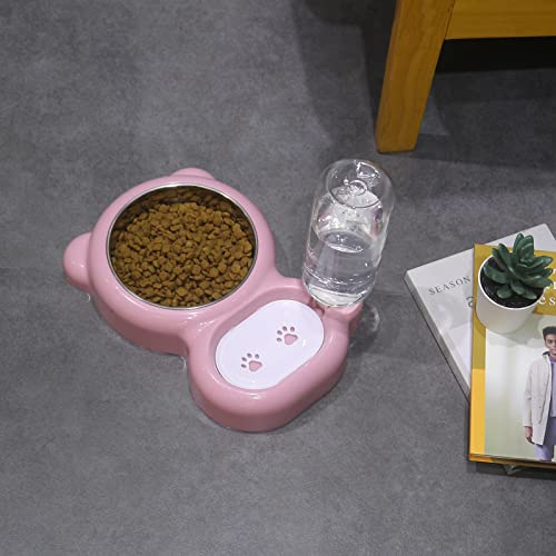 Dog Bowls, Cat Food and Water Bowl Set with Water Dispenser and Stainless Steel Bowl for Cats and Small Dogs - Pink - color: Pink