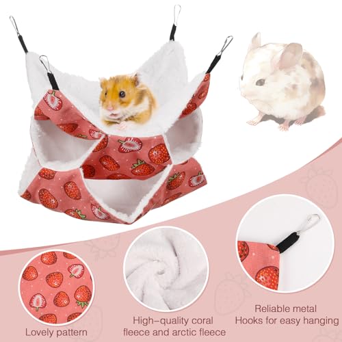 3 Layer Guinea Pig Cage Hammock, Cute Rat Hamster Hanging Hammock Bed Soft Warm Small Animals House Cage Accessories Toy for Ferret Squirrel Chinchilla Parrot Sugar Glider - color: Raspberry Red