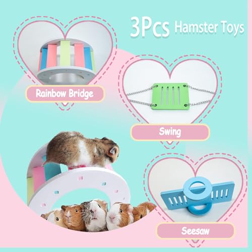 Hamster Toys, Rainbow Bridge & Swing & Seesaw Guinea Pig Toys Set DIY Rat Toys for Small Animals to Exercise and Have Fun (A, 3Pcs) - color: A