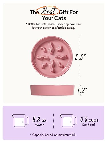 Ceramic Slow Feeder Dog Bowls Small Breed, 0.5 Cups Dog Food Dish for Fast Eaters, Puzzle Bowl for Small Dogs and Cats, 5.5 Inch-Pink - color: Pink