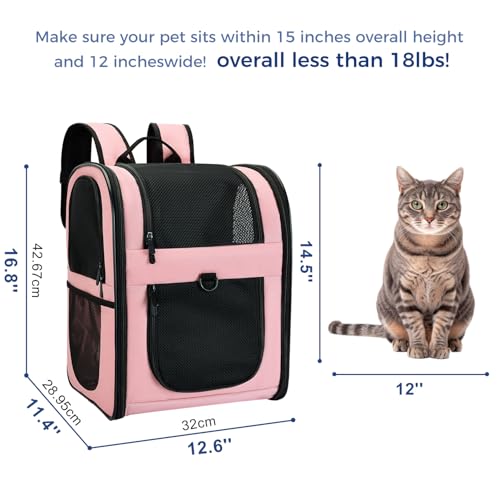 Apollo Walker Cat Carrier Backpack for Small Dogs and Cats Up to 18 lb | Side Pockets, Four-Sided Breathable Mesh, Stability Package, Removable Pad,3D back panel,Thickened shoulder straps - color: Pink