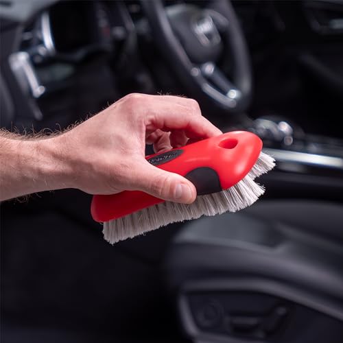 Mothers Soft Bristle Leather and Upholstery Car Cleaning Scrub Brush for Automotive, Home, Couch, Stain Remover, Red - style: Leather Brush