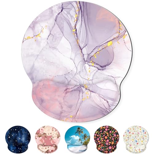 KONVINIT Ergonomic Mouse Pad with Wrist Rest, Purple Mousepad with Non-Slip Rubber Base and Smooth Surface, Small Mouse Pads for Desk, Office Desk Accessories - color: Marble