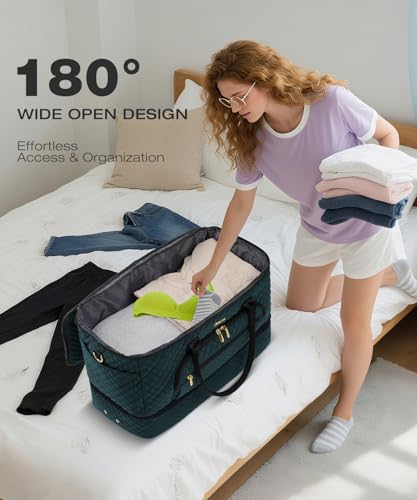 Travel Duffle Bag, Wide Open Large Weekender Bag for Women with Shoe Compartment, Carry on Overnight Bags with Toiletry Bag, Hospital Bag for Women Labor Delivery with Wet Pocket (Dark Green) - color: Dark Green-Black, size: 45L