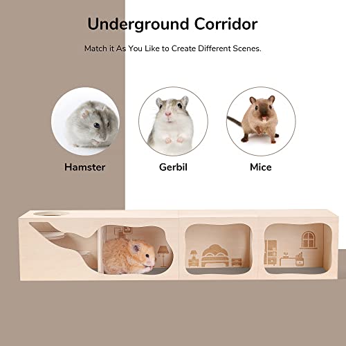 Hamster Hideout Wooden House Chamber Small Animals Pets Tunnel Exploring Toys Secret Peep Shed for Dwarf Hamsters, Syrian Hamsters, Gerbils, Hedgehogs, Rats, Mice (Study Room)