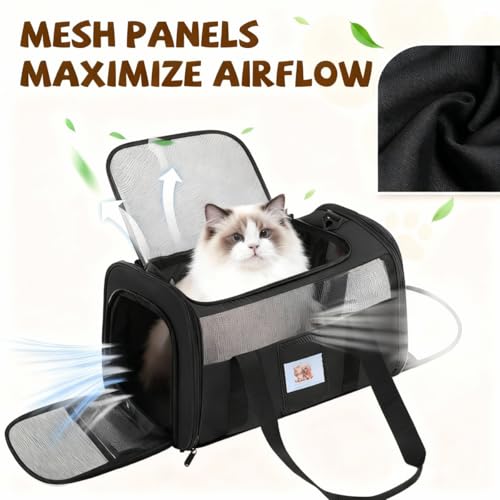 Soft Cat Carrier with Detachable Food Bowl,Pet Travel Bag (Up to 16 lbs) | Puppy Crate with Lockable Zippers,Airline Travel for Small Dog,Kitten,Animal,Breathable Mesh Kennel,Carrying Case,Black - color: Black, size: 17.0"L x 12.0"W x 11.0"H