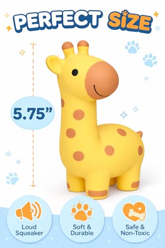 Multipet Giraffe Dog Toy | Latex Giraffe Dog Toy | Giraffes Squeaky Pet Toys | Squeaky Interactive Toys for Dogs (Yellow/Brown) - color: Yellow/Brown