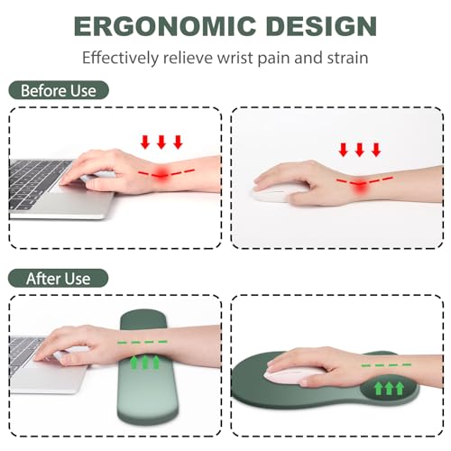 Ergonomic Mouse Pad with Wrist Rest and Keyboard Wrist Rest, Gel Mousepad and Wrist Rest for Computer Keyboard, Pain Relief, Non-Slip PU Base, Mouse Pad with Wrist Support for Gaming, Sage Green - color: Dark Green