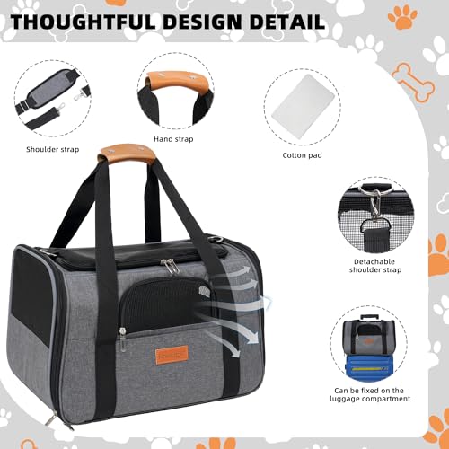 SMOUATOU Cat Carrier, Dog Carrier, Cat Bag Carrier, Cat Travel Carrier, Soft-Sided and Scratch-Proof mesh Cat Bag Pet Carriers, Travel Puppy Carry, Pet Home (Grey) - color: Grey