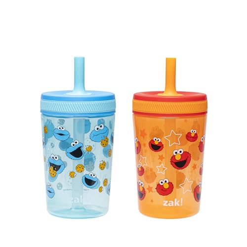 Zak Designs Sesame Street Kelso Toddler Tumblers For Travel or At Home, 15oz 2-Pack Durable Plastic Sippy Cups With Leak-Proof Design is Perfect For Kids (Elmo and Cookie Monster) - color: Elmo and Cookie Monster (Sesame Street)
