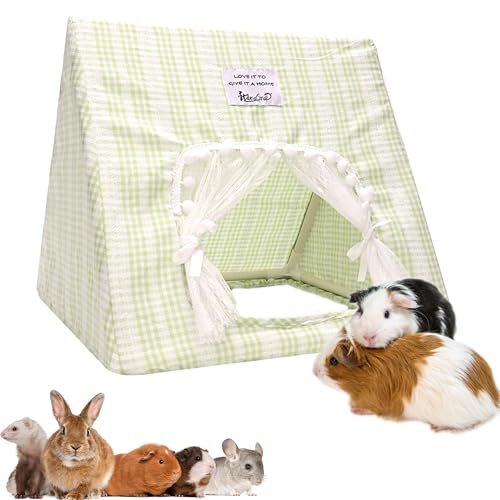 Jenvd Guinea Pig Hideout Large with Curtain, Machine Washable Bunny Hideout | Bottomless Guinea Pig Hide Tent Houses & Habitats, Easy-Clean Small Animal Hideout for Pet Rabbit, Rat, Chinchilla, Squirrel - color: Grid