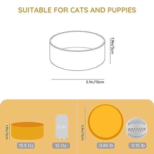 SPUNKYJUNKY 13.5OZ Ceramic Dog and Cat Bowl, Modern Cute Weighted Food Water Bowl for Replacement Yellow (1 Pack) - color: Yellow, size: 1.7 CUPS