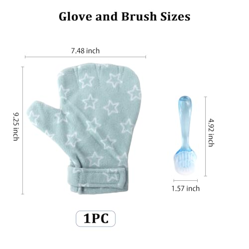 1Pcs Hamster Bite Proof Glove and Grooming Brush Set, Adjustable Hamster Glove, Lid Soft Cleansing Brush Massage Combs, Guinea Pig Brush, Hamster Care Set for Hamsters, Ferrets, Hedgehog (Green Stars) - color: Green Stars