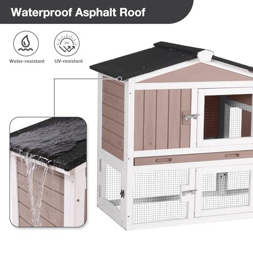 Large Rabbit Hutch Indoor and Outdoor, Bunny Cage with Leakproof Tray and Anti-Chewing Ramp, Wooden Rabbit House for Guinea Pig, Chickens, Duck (Two Sets) - color: Brown, size: 114"L x 21.3"W x 33.4"H