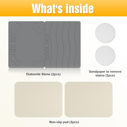 Double-Side 2 in 1 Stone Pet Food Mat & Cooling Mat (24"*16") | Instant dry water absorbing Diatomite Stone Dog Bowls Drying Mat & Heat dissipating Pet Cooling Mat. Bite-Proof & Non-slip. - color: DARK GREY, size: 24"*16"