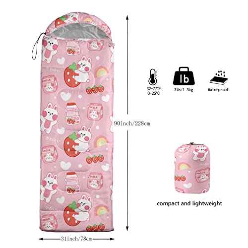 QOOMO Camping Sleeping Bags,3 Season Warm & Cool Weather,Lightweight,Waterproof Sleeping Bags for Adults & Kids,Traveling,and Outdoors,Camping Gear Equipment - color: Kawaii Rabbit 2