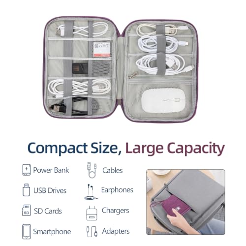 Cable Organizer Bag, Electronics Case for Cords, Chargers & Tech | Organize cables, chargers and power banks with elastic loops, mesh pockets and a slim design for travel. - color: purple, size: S
