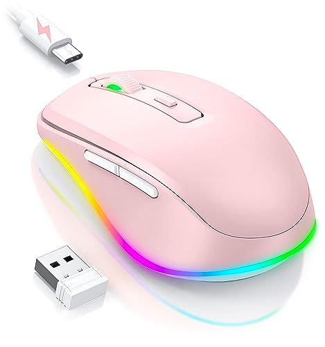 PEIOUS Wireless Mouse Jiggler, LED Mouse with Built-in Mouse Mover, Pink | Rechargeable, Silent Clicks, Adjustable DPI and Random Movement Keep Computers Awake for Work-Life Balance on Laptop/PC/Mac - color: Pink