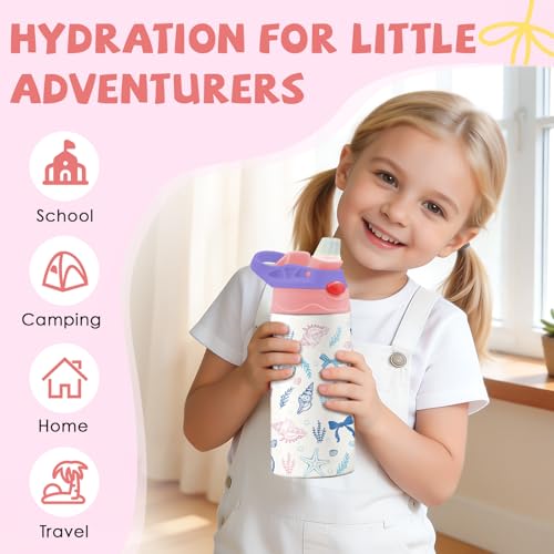 Ocean Bow 12 oz Water Bottle with Straw – Kids Stainless Steel Vacuum Insulated Cup, Leakproof Pop-Up Spout, Reusable Travel Mug for Boys and Girls Outdoor Sports - color: Seashell1