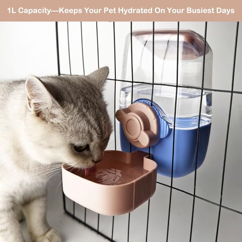 Rabbit Water Bottle, 34oz Pet Hanging Automatic Water Dispenser | Cage Grid Spacing 1.1''-2.1'', Cat Water Feeder for Small Animal Ferret Guinea Pig Chinchilla Small Dog - color: Blue&Pink